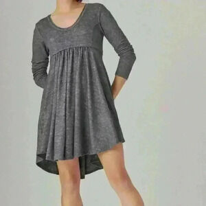 Lucky Brand Women's Cloud Jersey Babydoll Dress Longsleeve Midi Grey Size Small